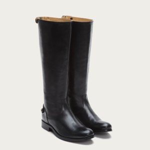 FRYE Melissa Button Black Leather Back-Zip Boots